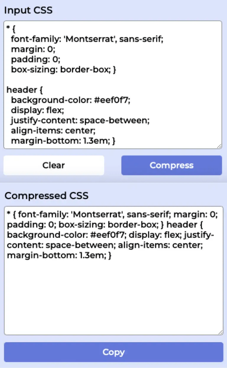 compress CSS file online for free with ontools CSS compress