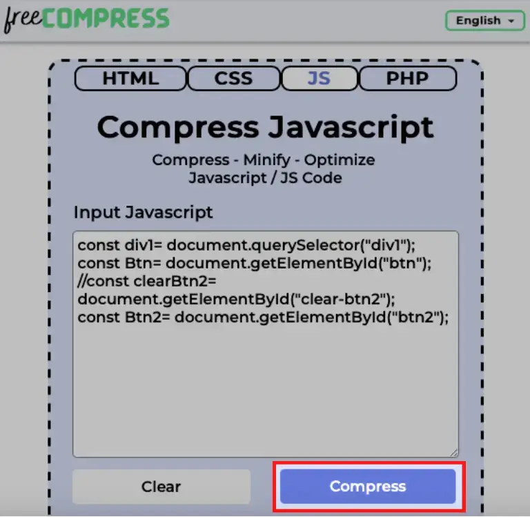 compress javascript button
