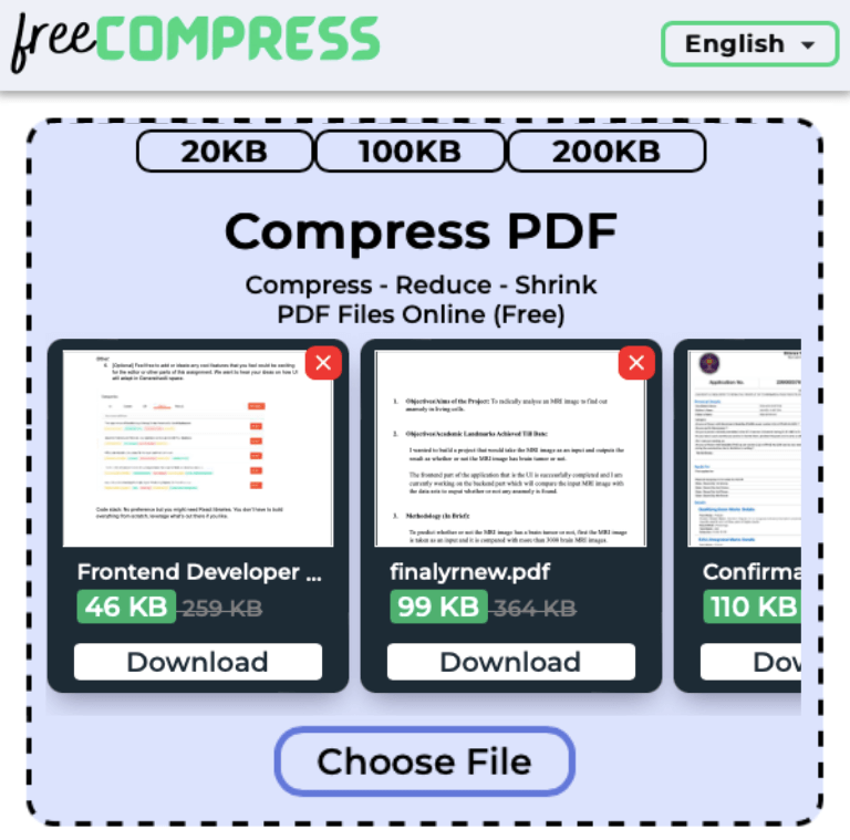 Compress 200KB PDF online with FreeCompress