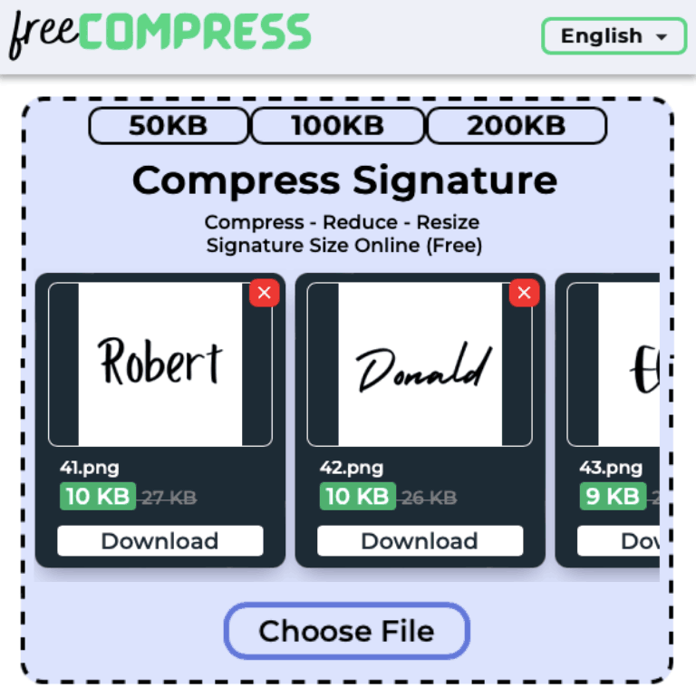 Compress Signature for SSC Online with FreeCompress