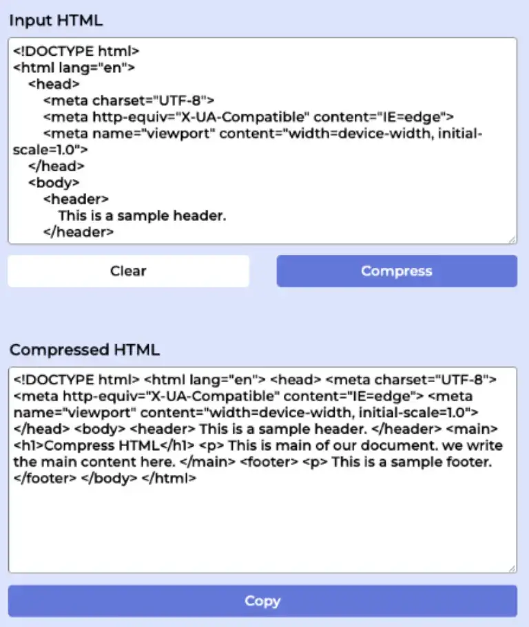 مثال html مضغوط