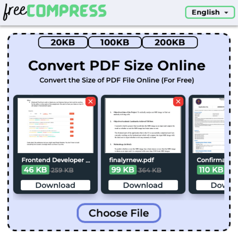 convert PDF size to 500KB online with FreeCompress