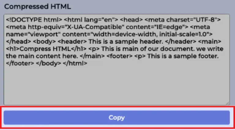copy compressed HTML code