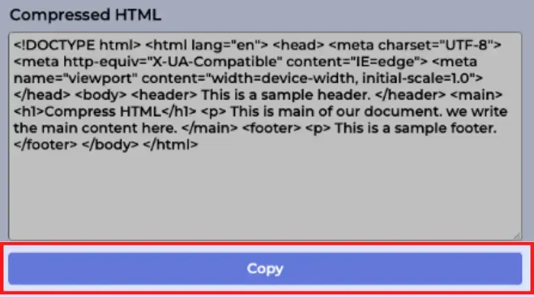 sao chép mã html đã nén