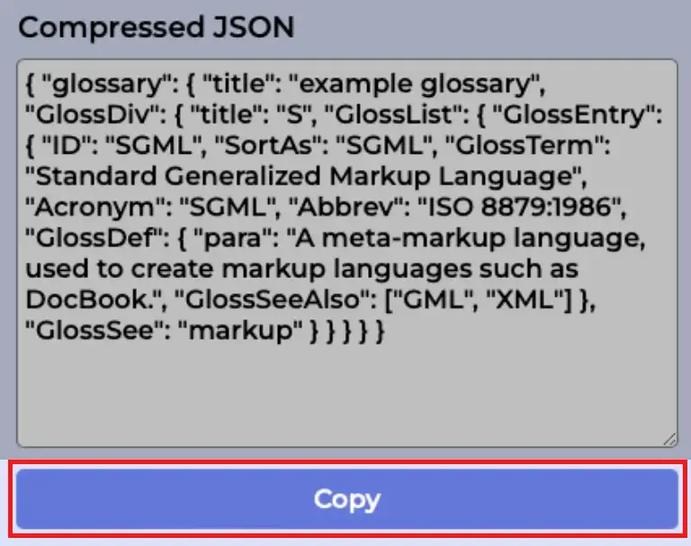 复制压缩的 json 代码