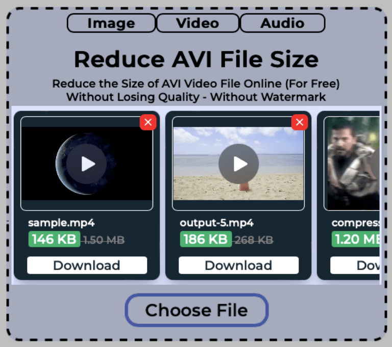Download reduced AVI videos
