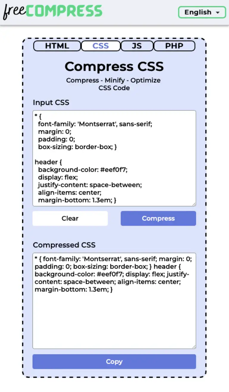 minified css source code