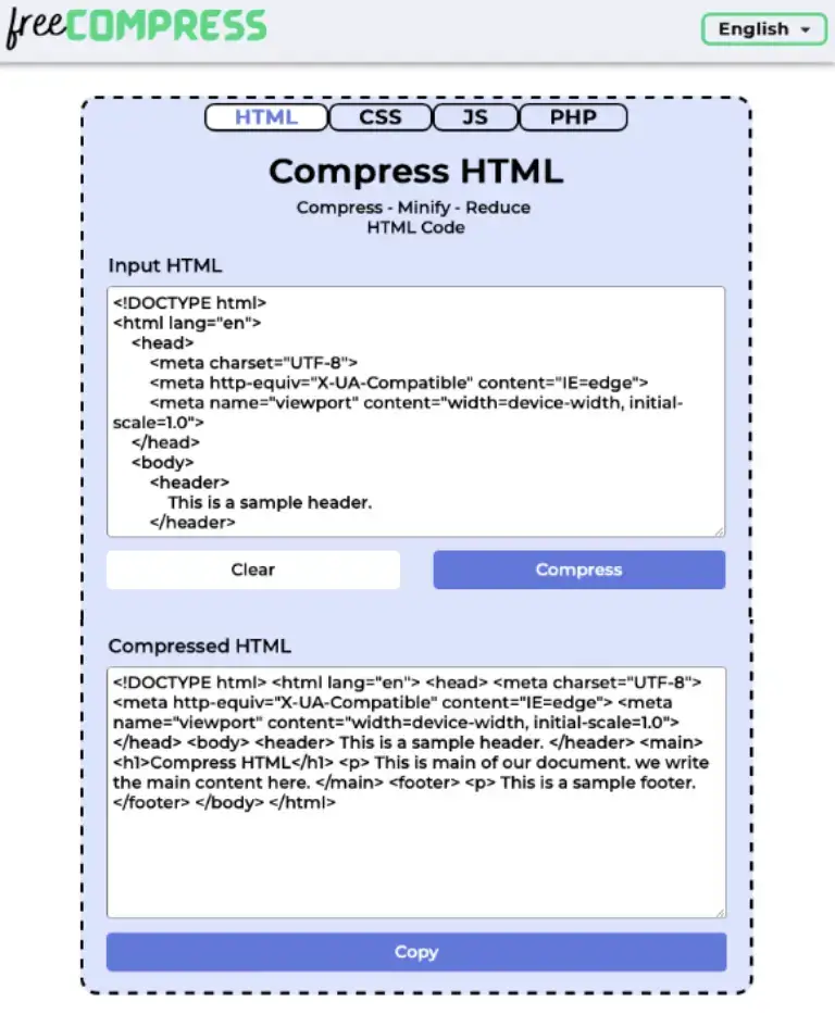 minified html source code