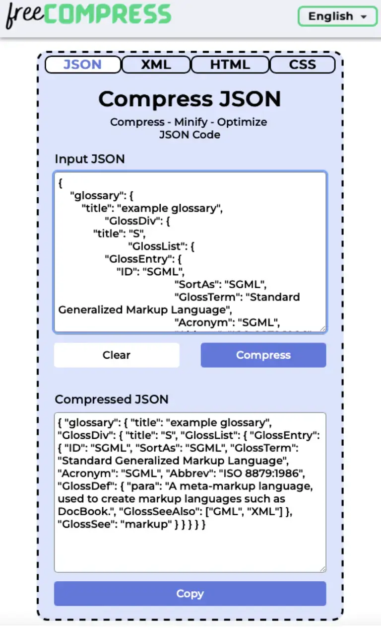 minified json source code