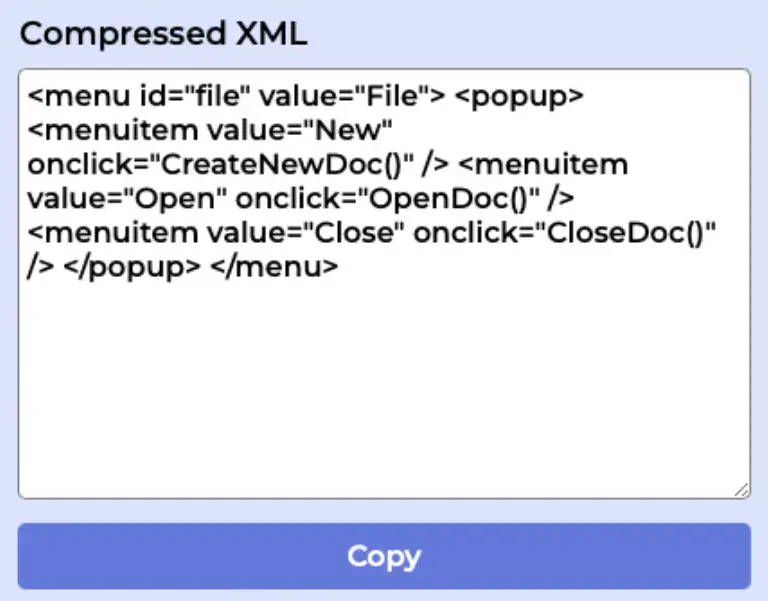 minified xml source code