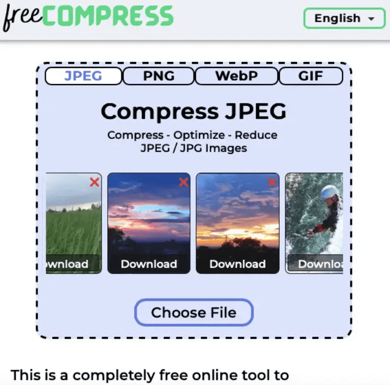 Compress JPEG to 15MB online with FreeCompress