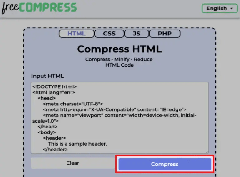 paste and compress HTML