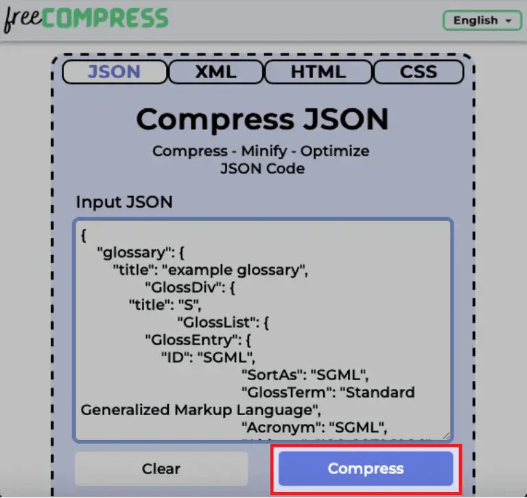 paste and compress JSON