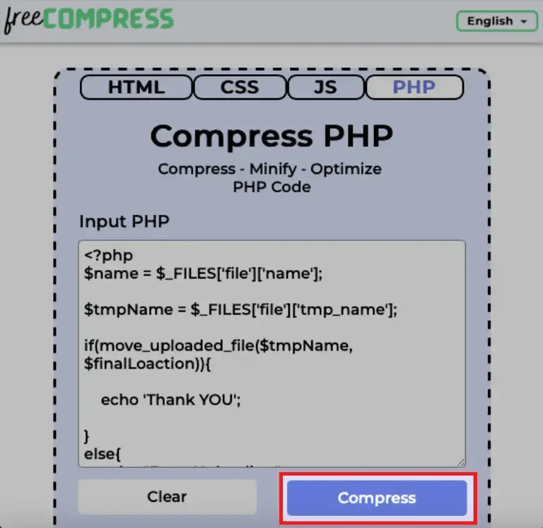 paste and compress PHP