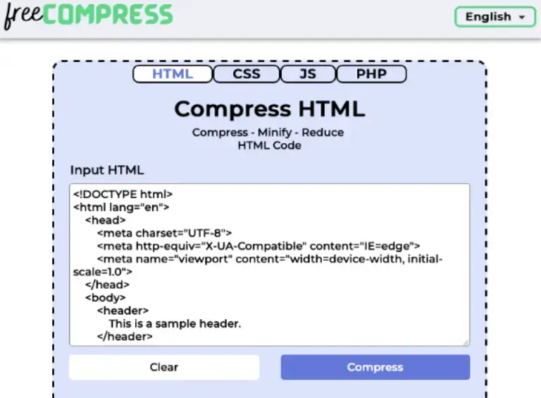 lim inn html-kode som du vil optimalisere i tekstområdet