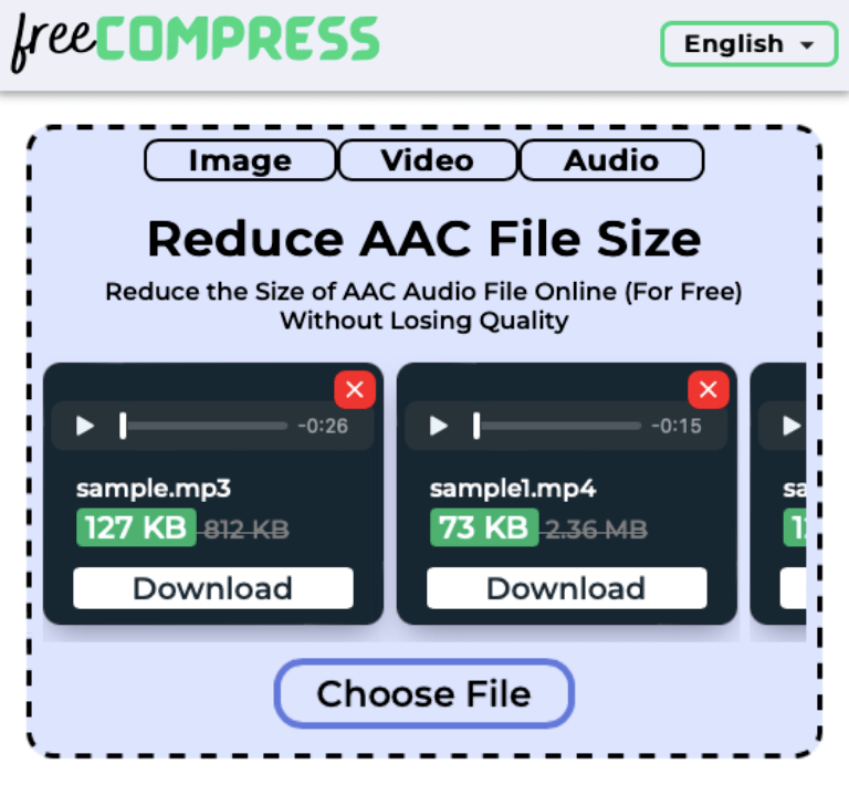 Reduce AAC file size online with FreeCompress
