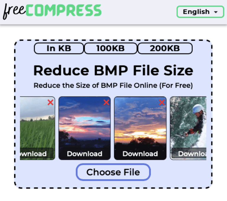 Reduce BMP file size to 200KB online with FreeCompress