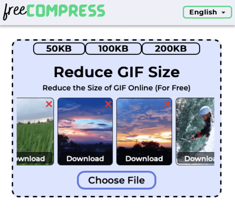 Reduce GIF size to 100KB online with FreeCompress