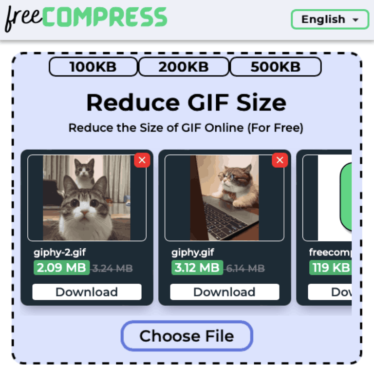 Reduce GIF size to 200KB online with FreeCompress