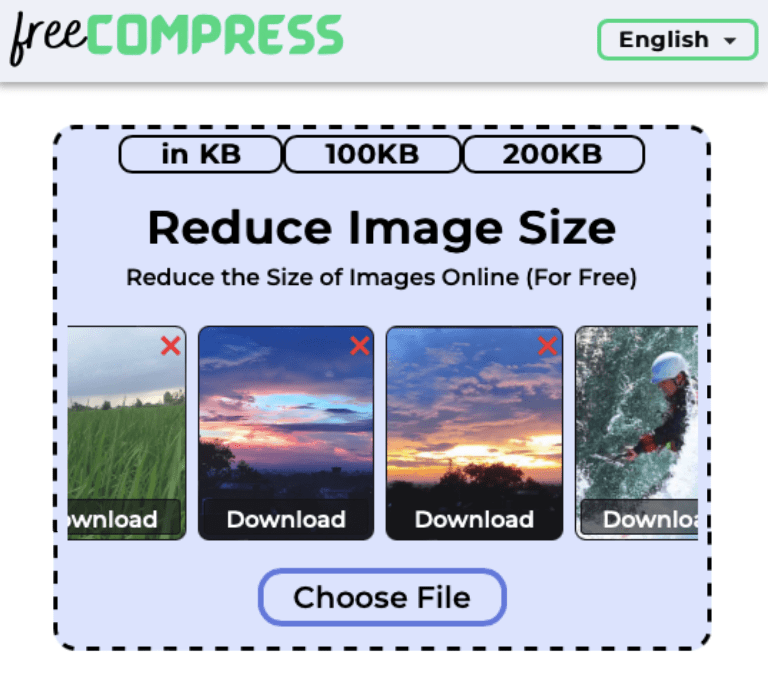 Reduce image size to 2KB online with FreeCompress