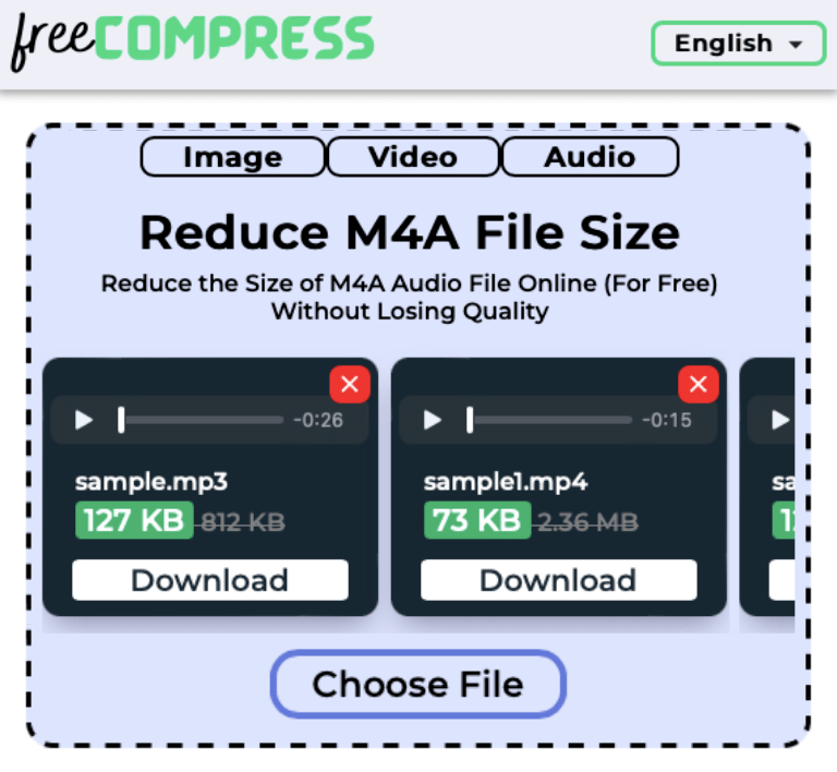 Reduce M4A file size online with FreeCompress