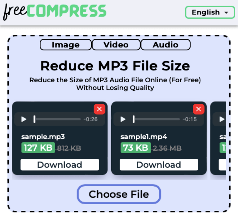 Reduce MP3 file size online with FreeCompress