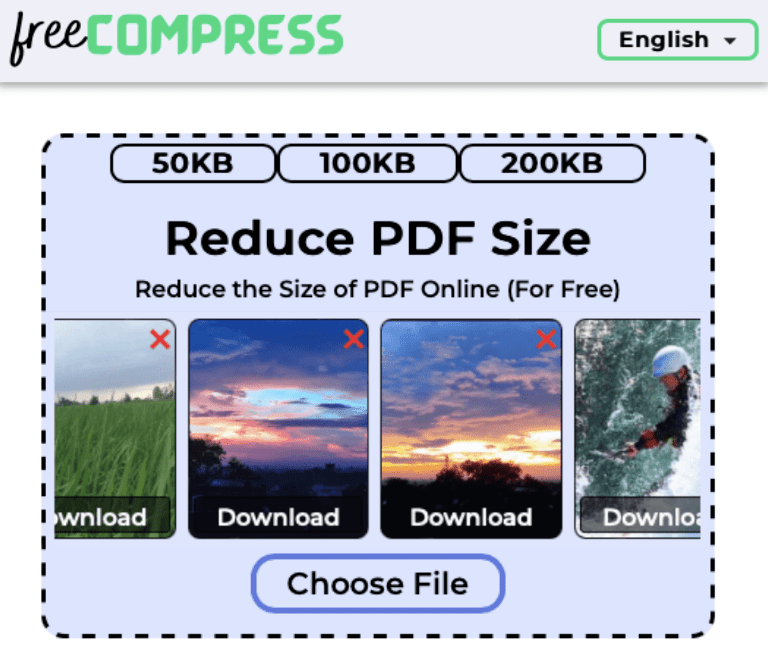 Reduce PDF size to 256KB online with FreeCompress