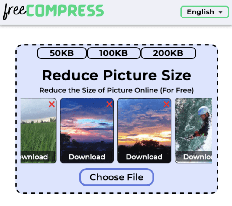 Reduce picture size to 300KB online with FreeCompress