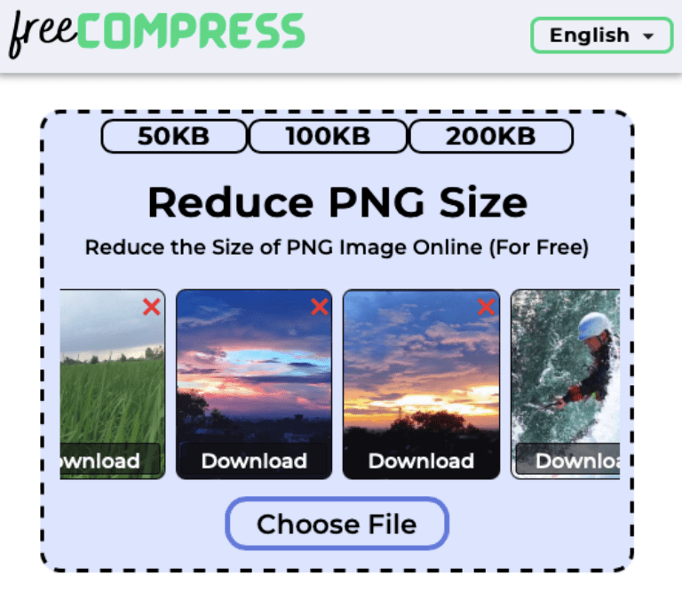 Reduce PNG size to 100KB online with FreeCompress