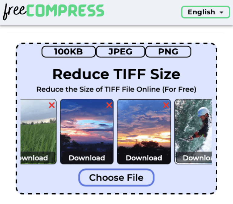 Reduce TIFF size to 100KB online with FreeCompress