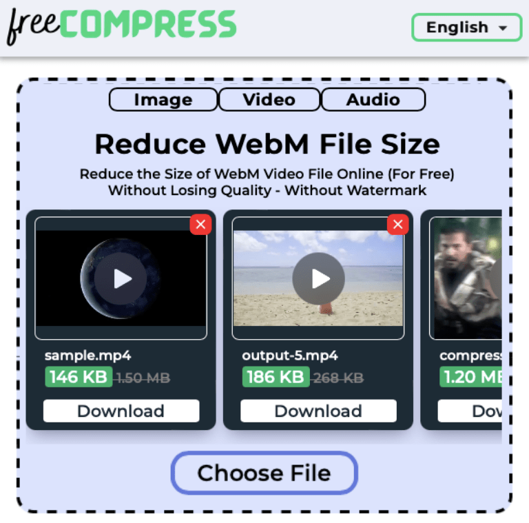 Reduce WebM file size online with FreeCompress