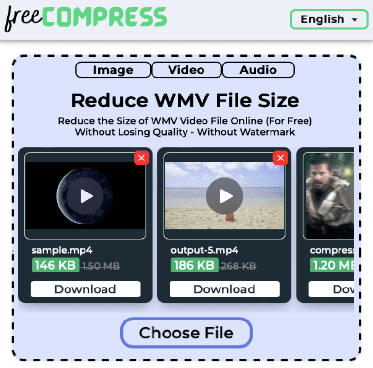 Reduce WMV file size online with FreeCompress