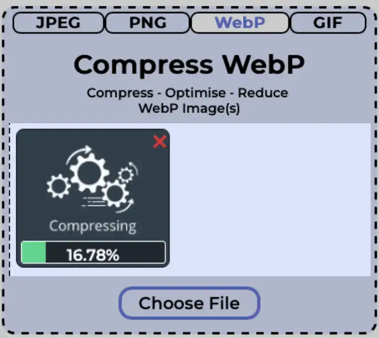 enkelt webp-bilde blir komprimert