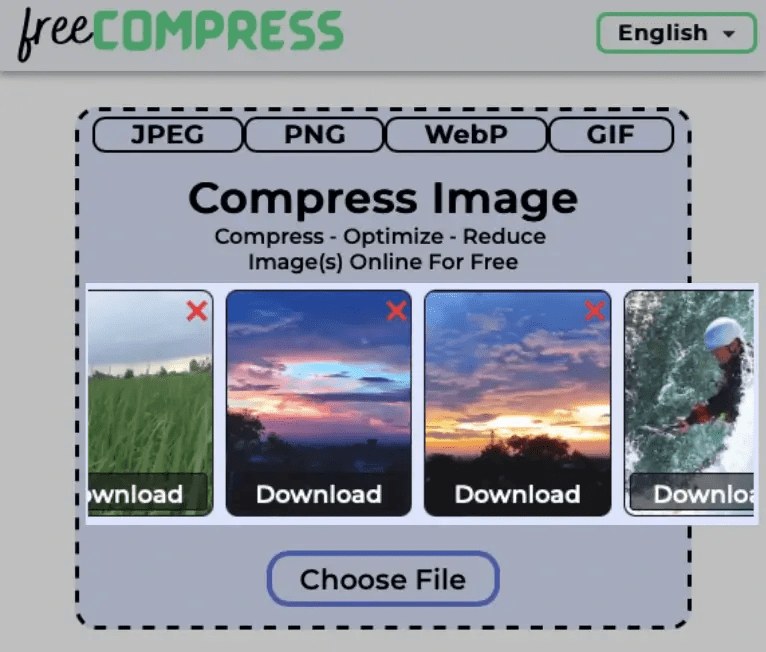 compress JPEG, PNG, WebP, GIF image to 8kb